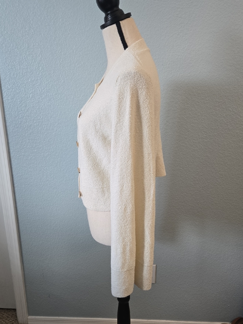 BANANA REPUBLIC Larkspur Cotton-Silk Flare-Sleeve Cardigan Cream Sz Medium - Picture 7 of 11
